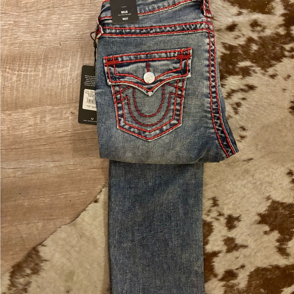 COPY - Billie MR Denim with Red Big T Stitch Accents